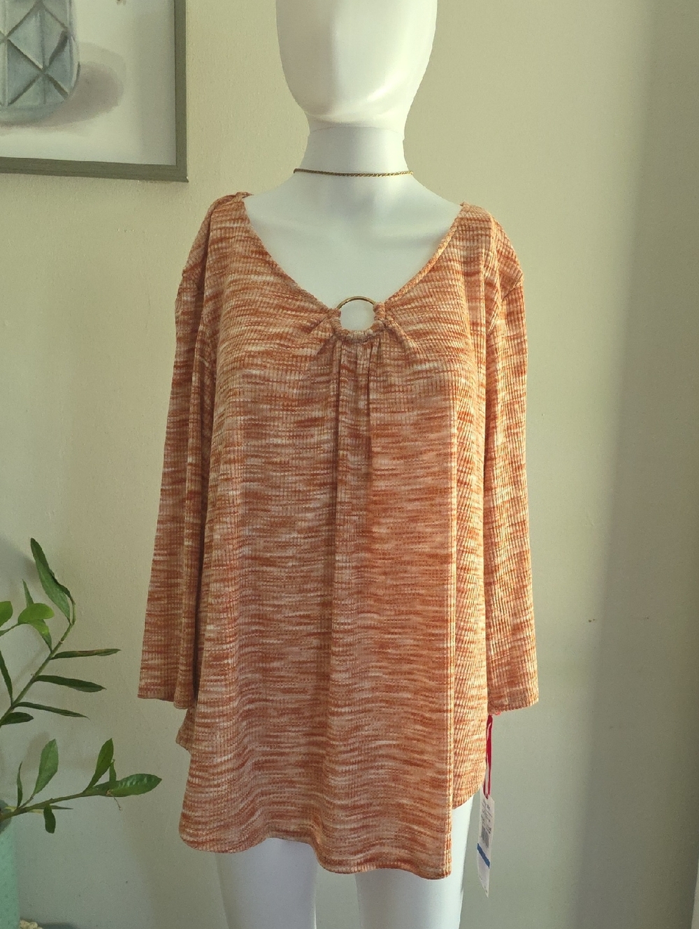 Ruby Rd. Orange Heather Ring-Detail Tunic